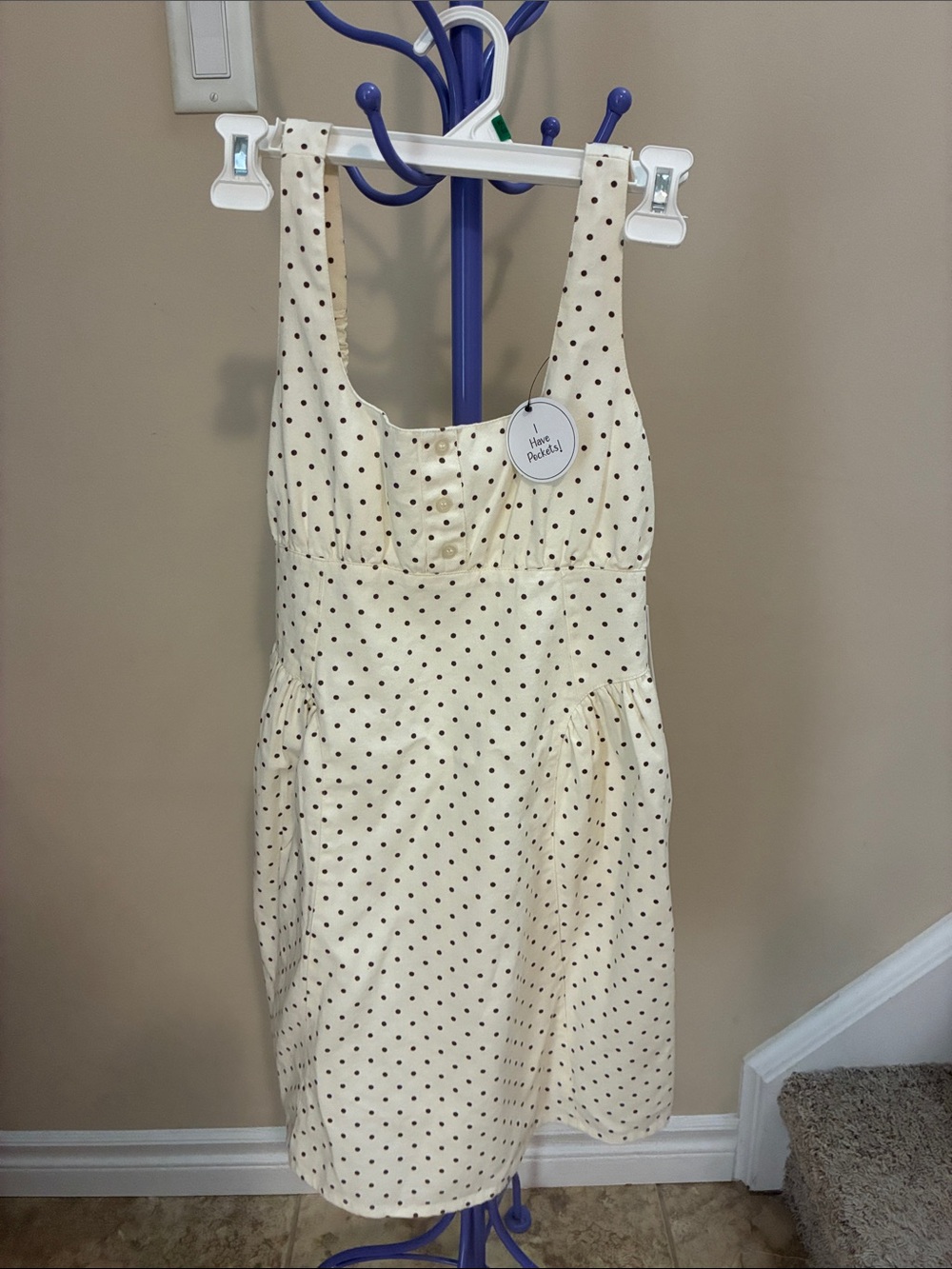 Japna Dress Cream black Polka Dot Mini women XS cotton polyester summer fall